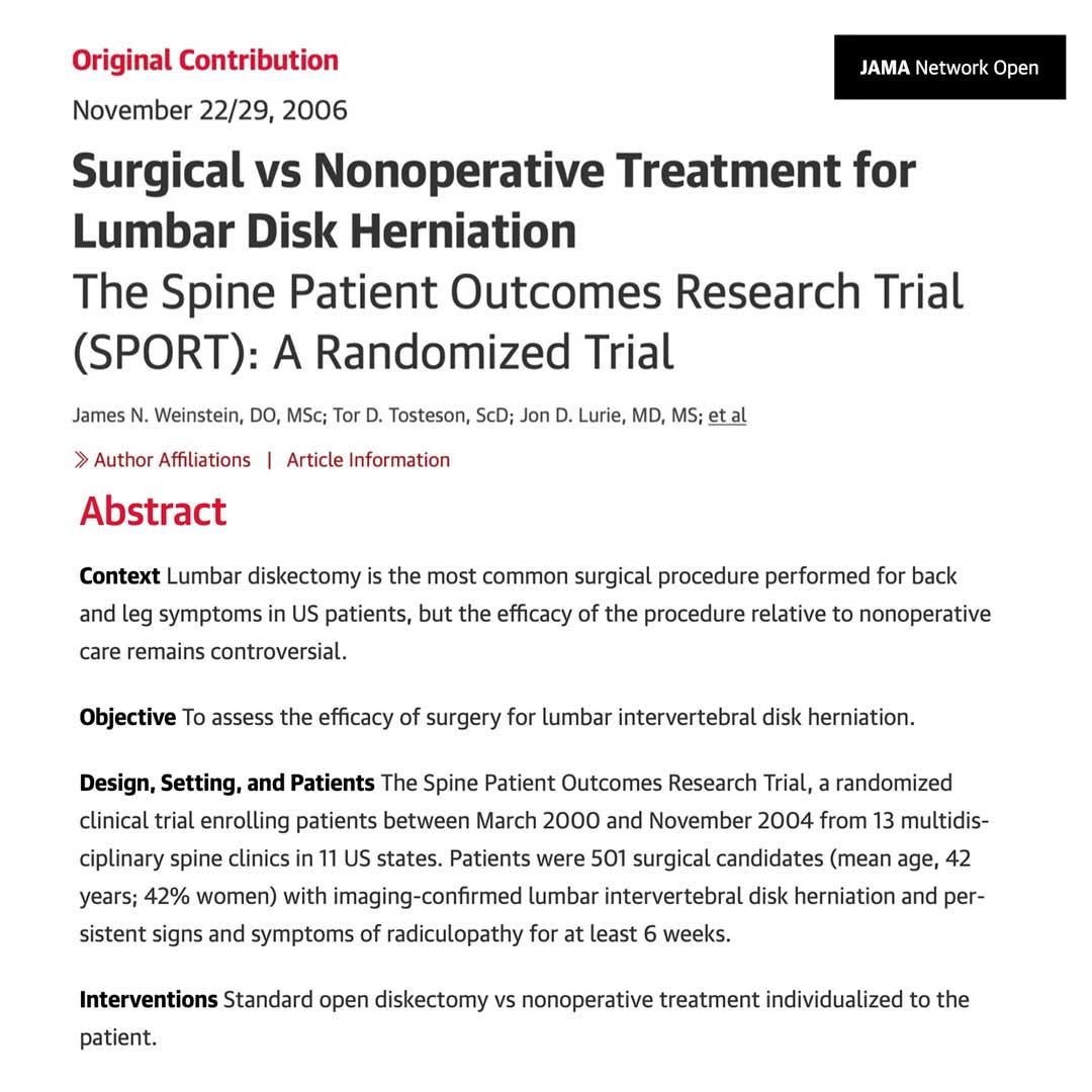 The Spine Patient Outcomes Research Trial (SPORT) Evidence based medicine for surgical trainees
