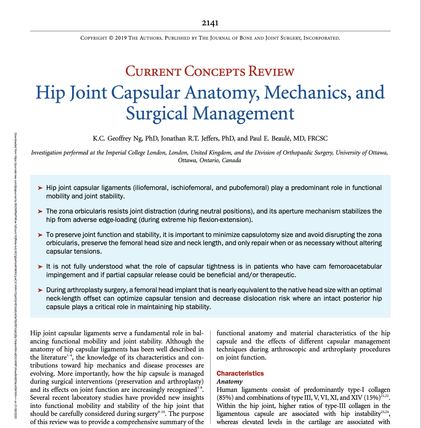 Hip Joint Capsular Anatomy, Mechanics, and Surgical Management Hip Joint Capsular Anatomy, Mechanics, and Surgical Management - JBJS