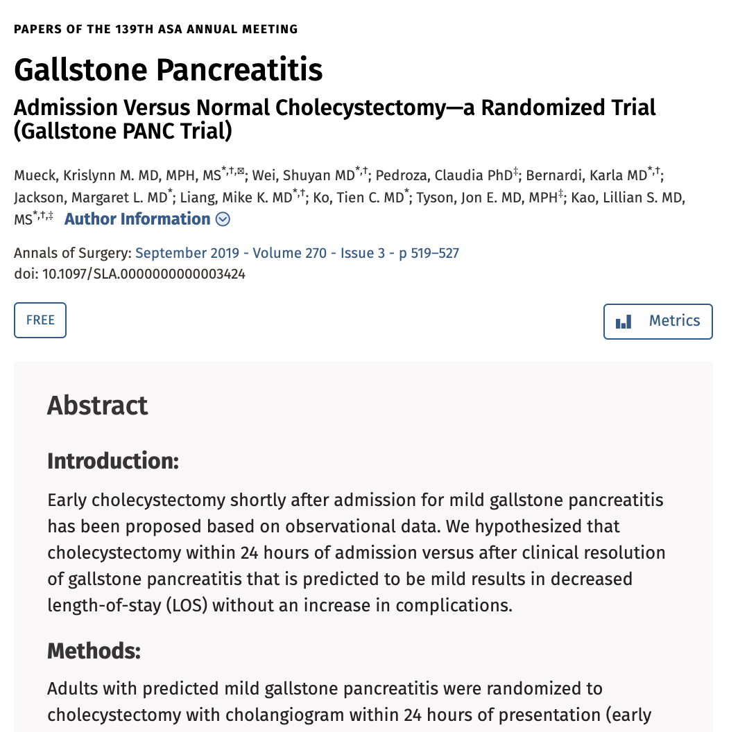 Gallstone PANC Trial – Primary Anatomy Information on the management of gallstone pancreatitis for Pre-SET and RACS surgical trainees (GSSE)