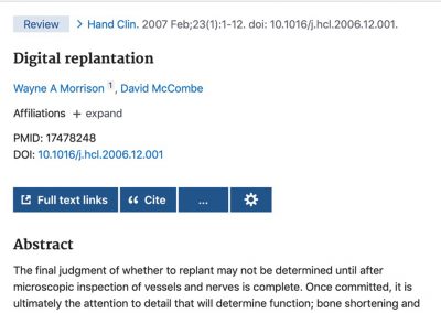 Review article on digital replantation for GSSE and surgical trainees